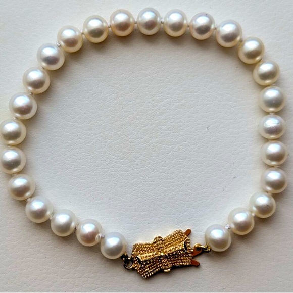 Vintage 14K MIKIMOTO BLUE LAGOON 6.5-7MM 7'' Akoya Pearl 585 Gold clasp - Picture 2 of 5